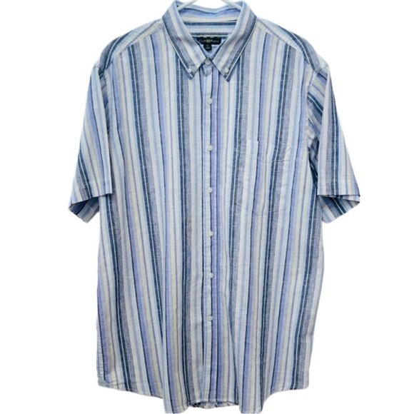 Club Room Striped Linen Cotton Button-Down Shirt Sky Blue XL Casual Lightweight - Picture 1 of 7